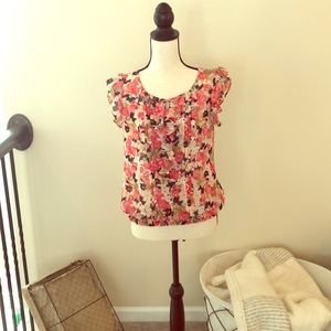 Shear floral ruffled blouse
